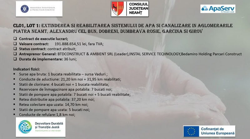 apa serv CL1 LOT 1 resize - Apa Serv – proiectul de dezvoltare a infrastructurii de apă și apă uzată: a fost semnat contractul de lucrări pentru lotul 1
