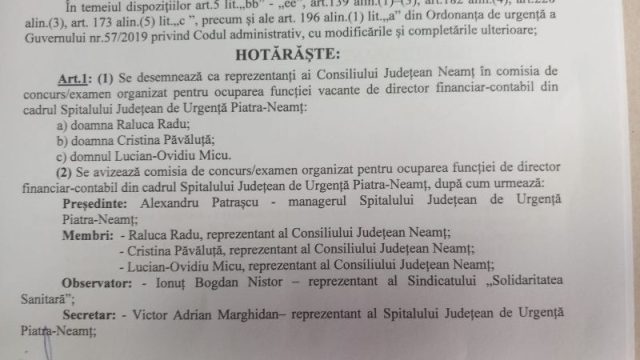 Un nou concurs cu probleme la Spital? De urmărit! 2 comisie 2 bun