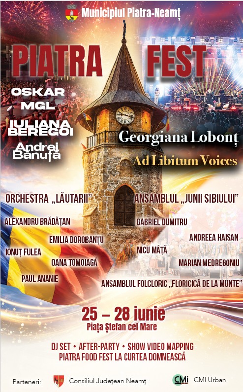 Piatra Fest 2026: Zilele Municipiului Piatra-Neamț – patru zile de sărbătoare, recunoștință, tradiție și bucurie în inima orașului Piatra Fest 2026