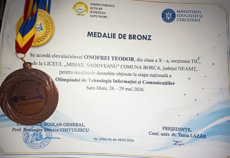 Medalie de bronz pentru un elev din Borca la Olimpiada Națională de Tehnologia Informației 3 WhatsApp Image 2026 06 10 at 10.29.32