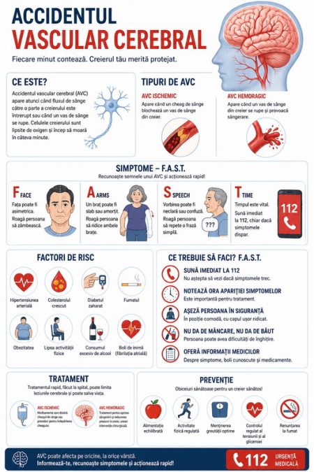 AVC-ul: când fiecare minut poate salva milioane de neuroni avc infografic