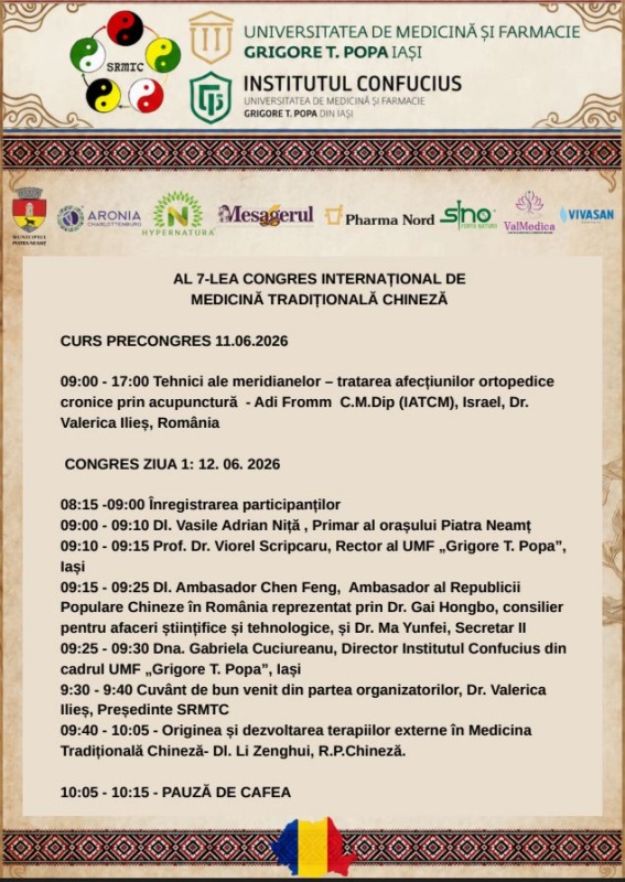 Programul celui de al 7-lea Congres Internațional de Medicină Tradițională Chineză, găzduit de Piatra Neamț 1 curs 1