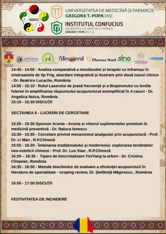 Programul celui de al 7-lea Congres Internațional de Medicină Tradițională Chineză, găzduit de Piatra Neamț 6 curs 6