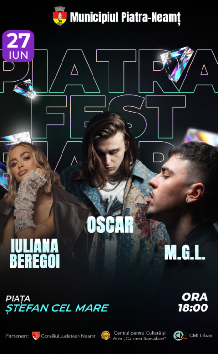 Program pentru Piatra Fest ziua a treia: Iuliana Beregoi, rapperul M.G.L., Oscar și DJ Andy. Spectacol de dans Rays Dance și concert Bee Patrol sambata afis