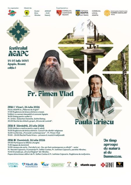 Premieră la Agapia: Festivalul AGAPE își deschide porțile în perioada 24–26 iulie. Pr. Pimen Vlad și Paula Hriscu, printre invitații speciali WhatsApp Image 2026 07 20 at 09.55.22 1
