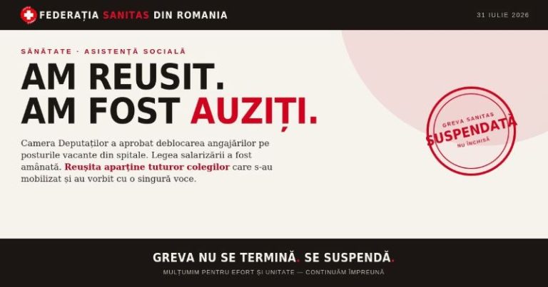 Greva Sanitas, suspendată după 3 zile. În Neamț, protestul a fost confidențial WhatsApp Image 2026 07 31 at 09.39.33