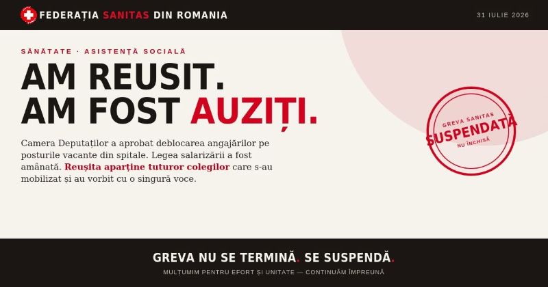 Greva Sanitas, suspendată după 3 zile. În Neamț, protestul a fost confidențial WhatsApp Image 2026 07 31 at 09.39.33