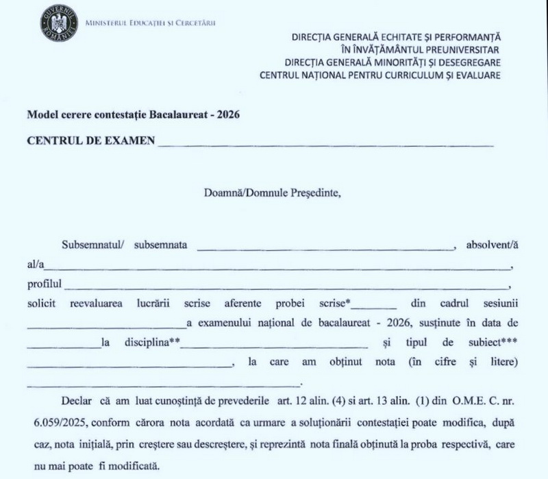 Bacalaureat 2026. Primele rezultate se afișează marți, 7 iulie. Model cerere vizualizare și contestație 1 bac contest