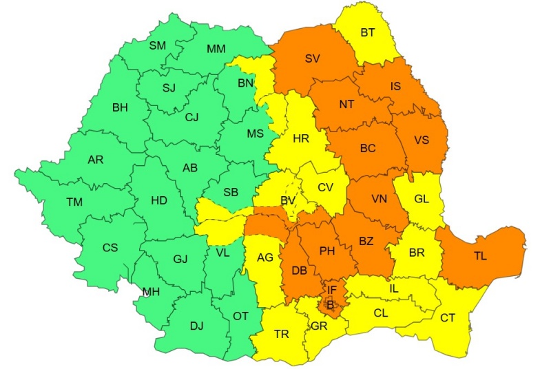 Cod portocaliu de averse, vijelii și grindină în Neamț cod portocaliu