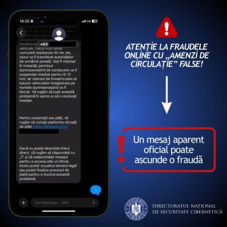 Atenție la SMS-urile cu amenzi rutiere false! DNSC avertizează asupra unei noi metode de fraudă online frauda online