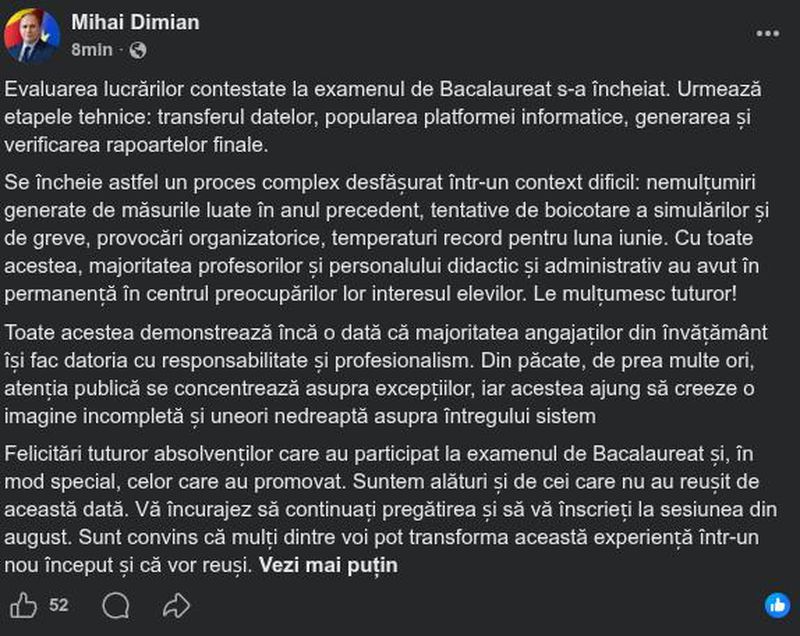România educată. După ce i-a fiert pe părinți la foc mic, Ministrul Educației anunță: "Tot luni la ora 10, rezultatele finale la Bacalaureat!" 3 raspuns final dimian