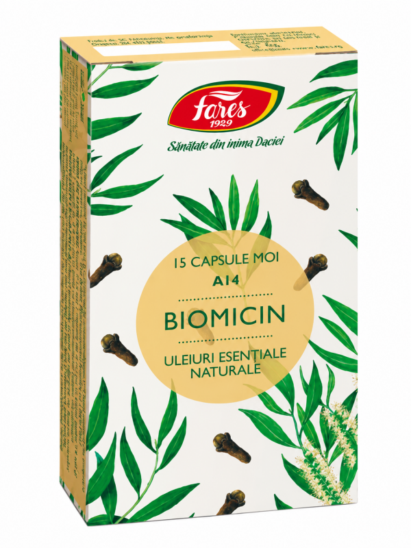 Care sunt cele mai cunoscute uleiuri esențiale cu efect antibacterian în 2026? Top 7 produse utile în caz de infecții bacteriene 4 Biomicin A14 15 capsule moi