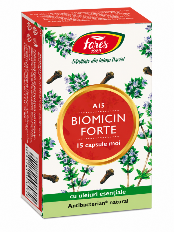 Care sunt cele mai cunoscute uleiuri esențiale cu efect antibacterian în 2026? Top 7 produse utile în caz de infecții bacteriene 2 Biomicin Forte A15 15 capsule moi