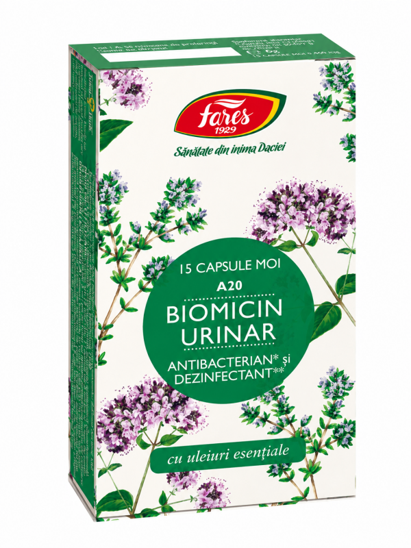 Care sunt cele mai cunoscute uleiuri esențiale cu efect antibacterian în 2026? Top 7 produse utile în caz de infecții bacteriene 3 Biomicin urinar A20 15 capsule moi