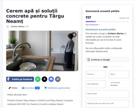 Petitie TG Neamt - Târgu-Neamț. Noi vrem… apă! Secetă la robinete, petiție online, revoltă în oraș