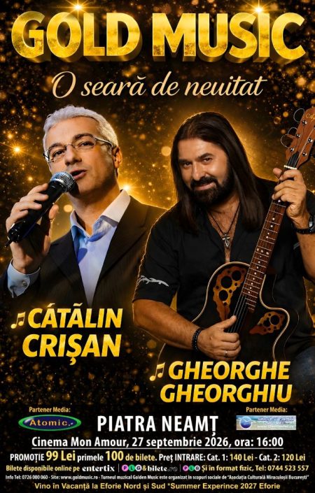 Cătălin Crișan și Gheorghe Gheorghiu, în concert la Cinema Mon Amour din Piatra-Neamț Cătălin Crișan și Gheorghe Gheorghiu în concert la Piatra-Neamț.