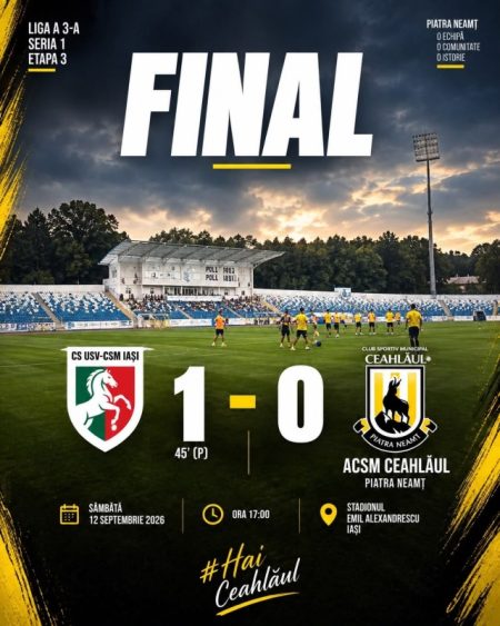 CSM Ceahlăul Piatra Neamț, al treilea meci fără punct câștigat. La Iași, înfrângere la limită CSM Ceahlăul Piatra Neamț, al treilea meci fără punct câștigat. La Iași, înfrângere la limită