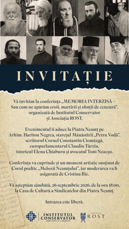 Eveniment cultural la Piatra-Neamț despre memorie și cenzură.
