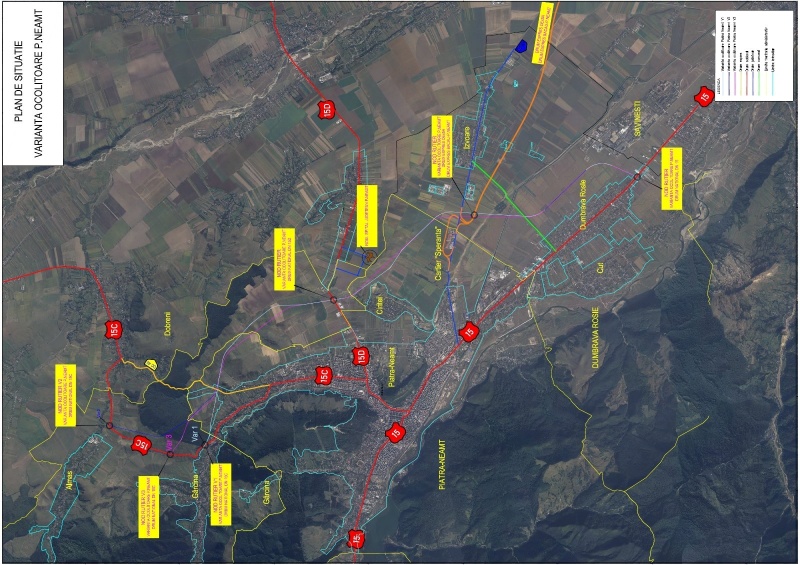 Harta traseului noii variante ocolitoare a Piatra Neamț cu exproprieri de terenuri.