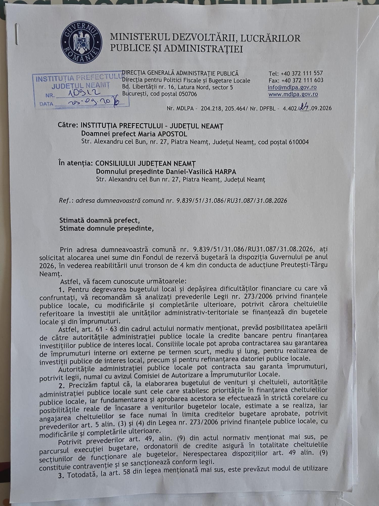 Guvernul refuză să aloce bani pentru conducta Preutești–Târgu Neamț și dă sfaturi financiare. Președintele CJ Neamț spune că lucrarea va fi făcută cu bani de la județ 1 Guvernul refuză să aloce bani pentru conducta Preutești–Târgu Neamț și dă sfaturi financiare. Președintele CJ Neamț spune că lucrarea va fi făcută cu bani de la județ