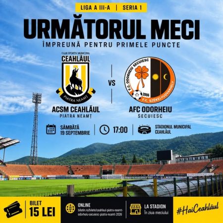 Ceahlăul Piatra Neamț, speranțe cu secuii de la Odorhei. Intrare liberă, dar se cere sprijinul suporterilor Meci de fotbal între Ceahlăul Piatra Neamț și AFC Odorhei.
