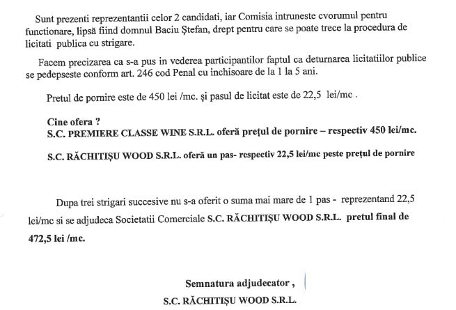 Lemnul comunei Ceahlău, adjudecat după un singur pas de licitație: două firme din aceeași zonă și cu denumiri asemănătoare au împărțit loturile