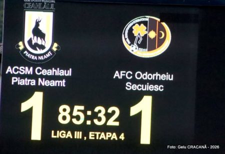Ceahlăul Piatra Neamț, primul punct în campionat. Parcă se leagă ceva în jocul echipei Rezultat final fotbal Ceahlăul Piatra Neamț vs AFC Odorheiu Secuiesc.