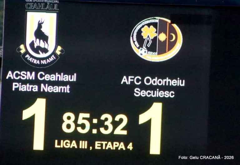 Ceahlăul Piatra Neamț, primul punct în campionat. Parcă se leagă ceva în jocul echipei Rezultat final fotbal Ceahlăul Piatra Neamț vs AFC Odorheiu Secuiesc.