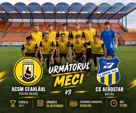 Echipa de fotbal CSM Ceahlăul Piatra Neamț în stadionul municipal.