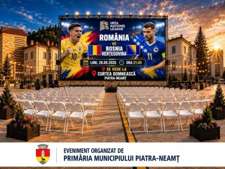 Ecran mare pentru meciul România vs Bosnia Herțegovina la Curtea Domnească.