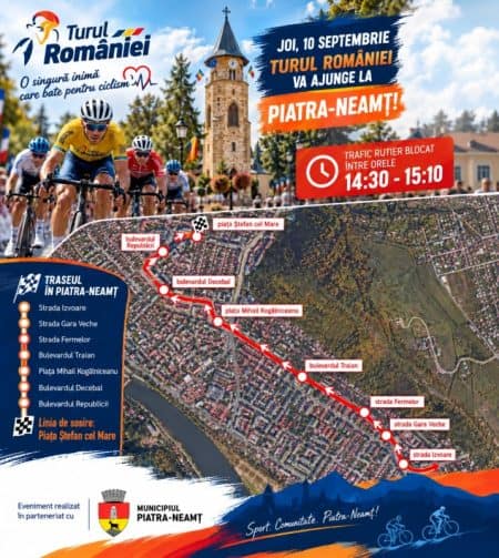 Turul României ajunge la Piatra-Neamț pe 10 septembrie. Restricții temporare de circulație pe traseul competiției