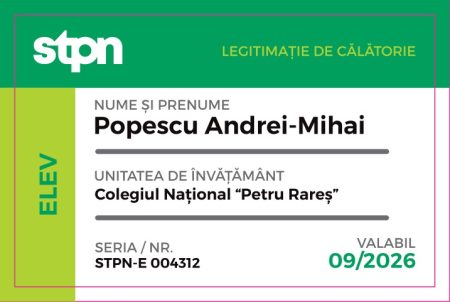 STPN simplifică accesul elevilor la abonamentele gratuite pentru transportul public Carte de identitate pentru elevi pentru transport public.