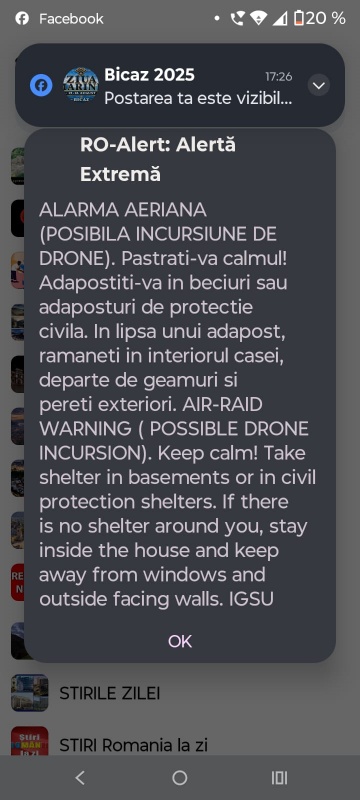 Alerte aeriană în Neamț dispozitiv drone.