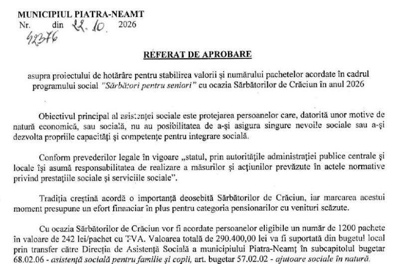 Piatra-Neamț pregătește 2.400 de pachete de Crăciun pentru copii și seniori. Buget de aproape 580.000 de lei