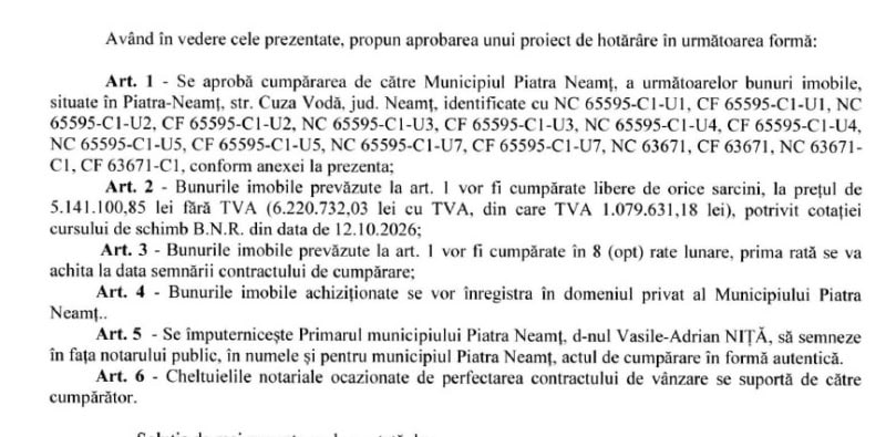 FOTO. Primăria Piatra-Neamț joacă din nou pe piața imobiliară: cumpără de la RIFIL un sediu și o parcare cu peste 1,1 milioane de euro
