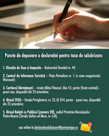 Locații pentru depunerea declarațiilor de salubrizare în Piatra-Neamț.