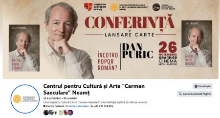Promovare eveniment Dan Puric la Piatra-Neamț premiu, lansare carte.